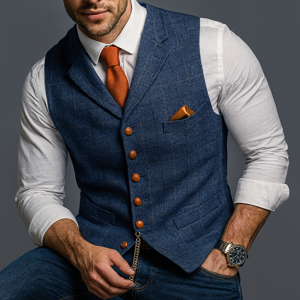 Klassiek formeel vest met gekartelde revers en knoopsluiting