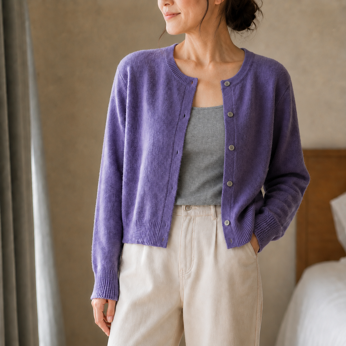Wearbella – Korte Geborstelde Knit Knopen-Voorkant Cardigan