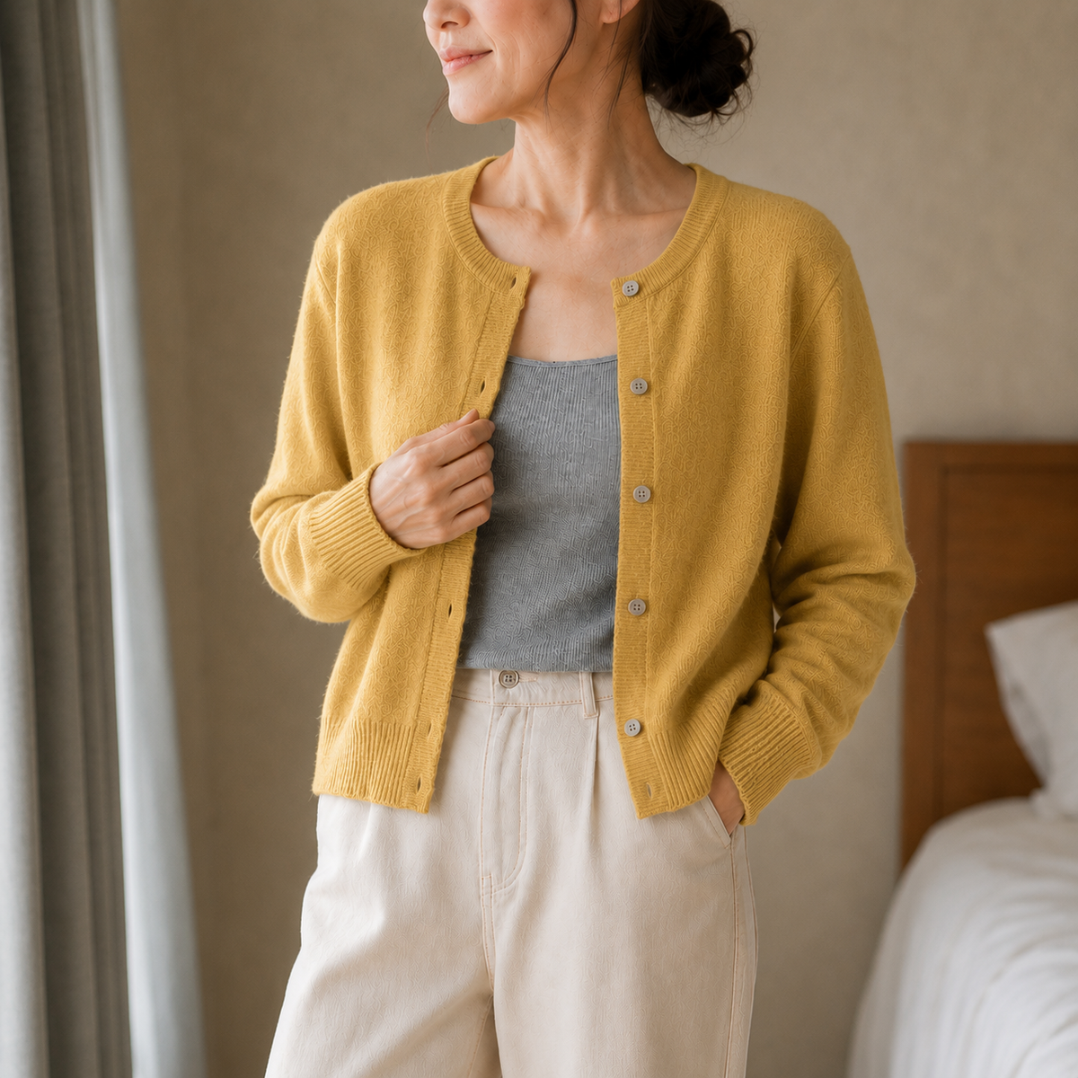 Wearbella – Korte Geborstelde Knit Knopen-Voorkant Cardigan