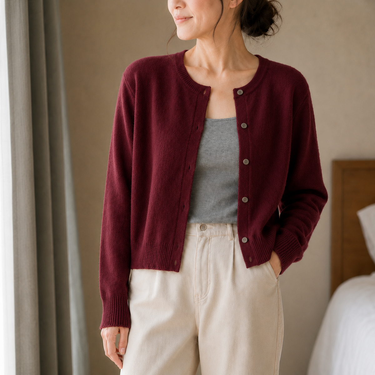 Wearbella – Korte Geborstelde Knit Knopen-Voorkant Cardigan