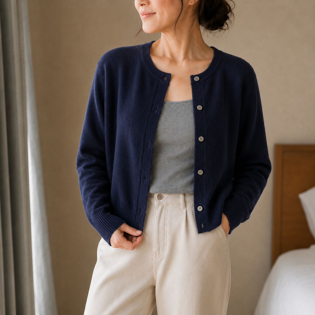 Wearbella – Korte Geborstelde Knit Knopen-Voorkant Cardigan