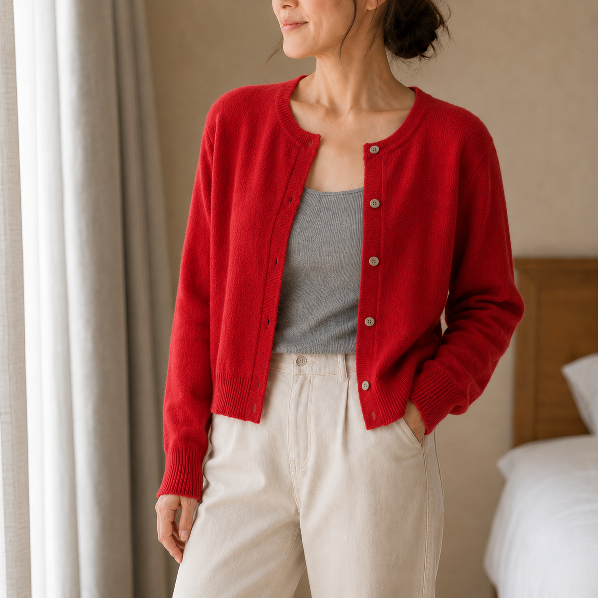 Wearbella – Korte Geborstelde Knit Knopen-Voorkant Cardigan
