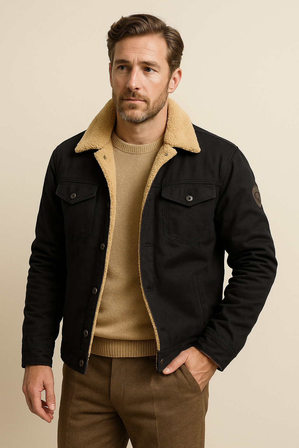 Sherpa Fleece Jas Heren Gevoerd Drukknopen Borstzakken