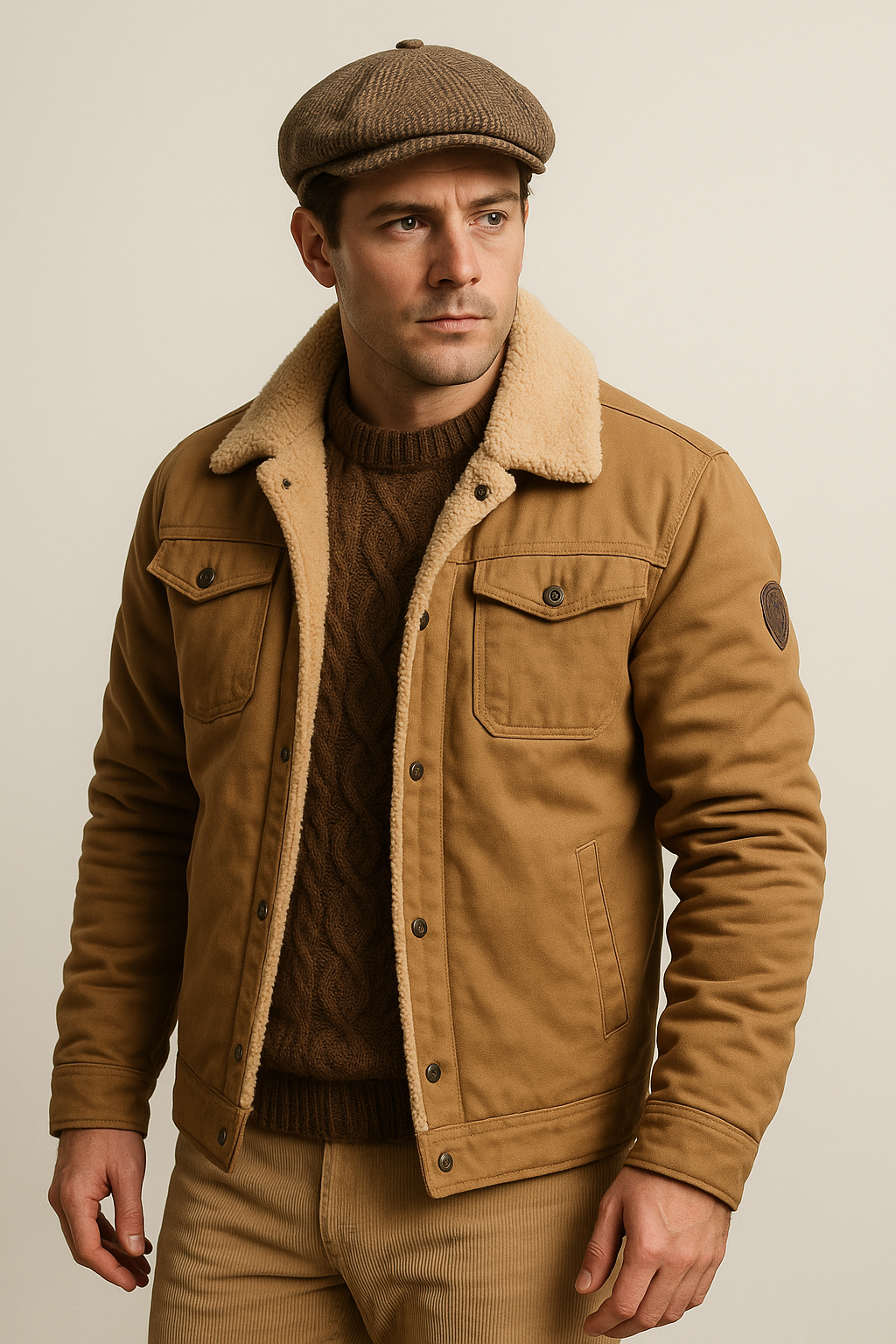 Sherpa Fleece Jas Heren Gevoerd Drukknopen Borstzakken