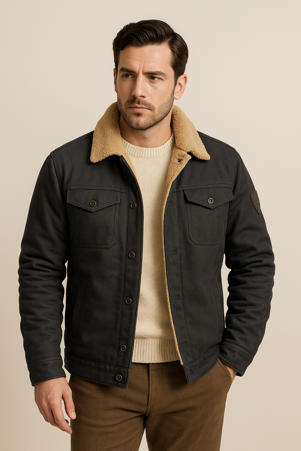Sherpa Fleece Jas Heren Gevoerd Drukknopen Borstzakken