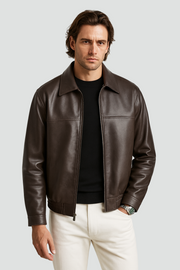 Leren Jas Heren Slim Fit Ritssluiting Rechte Kraag