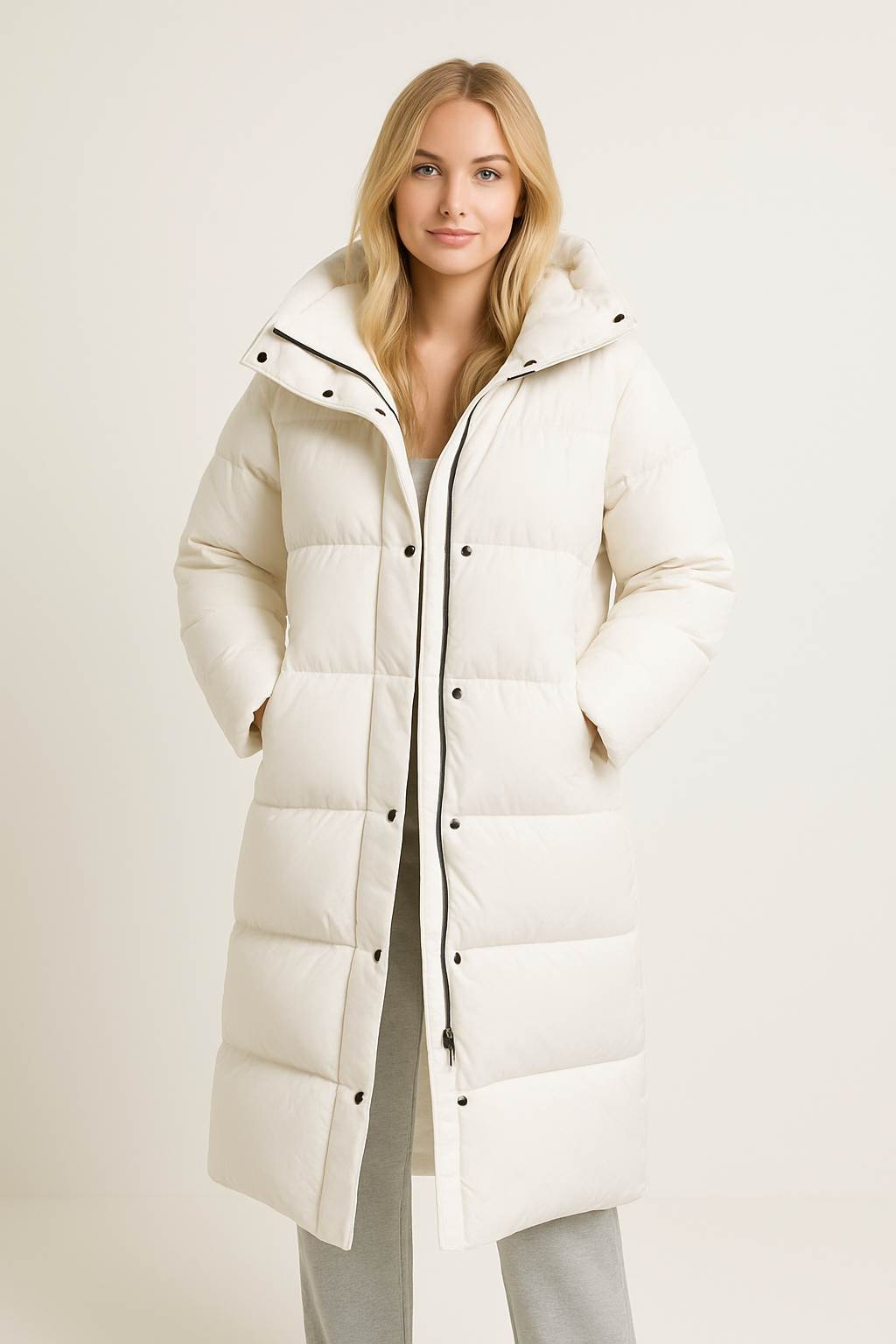 Lange Gewatteerde Pufferjas Dames Capuchon Winter