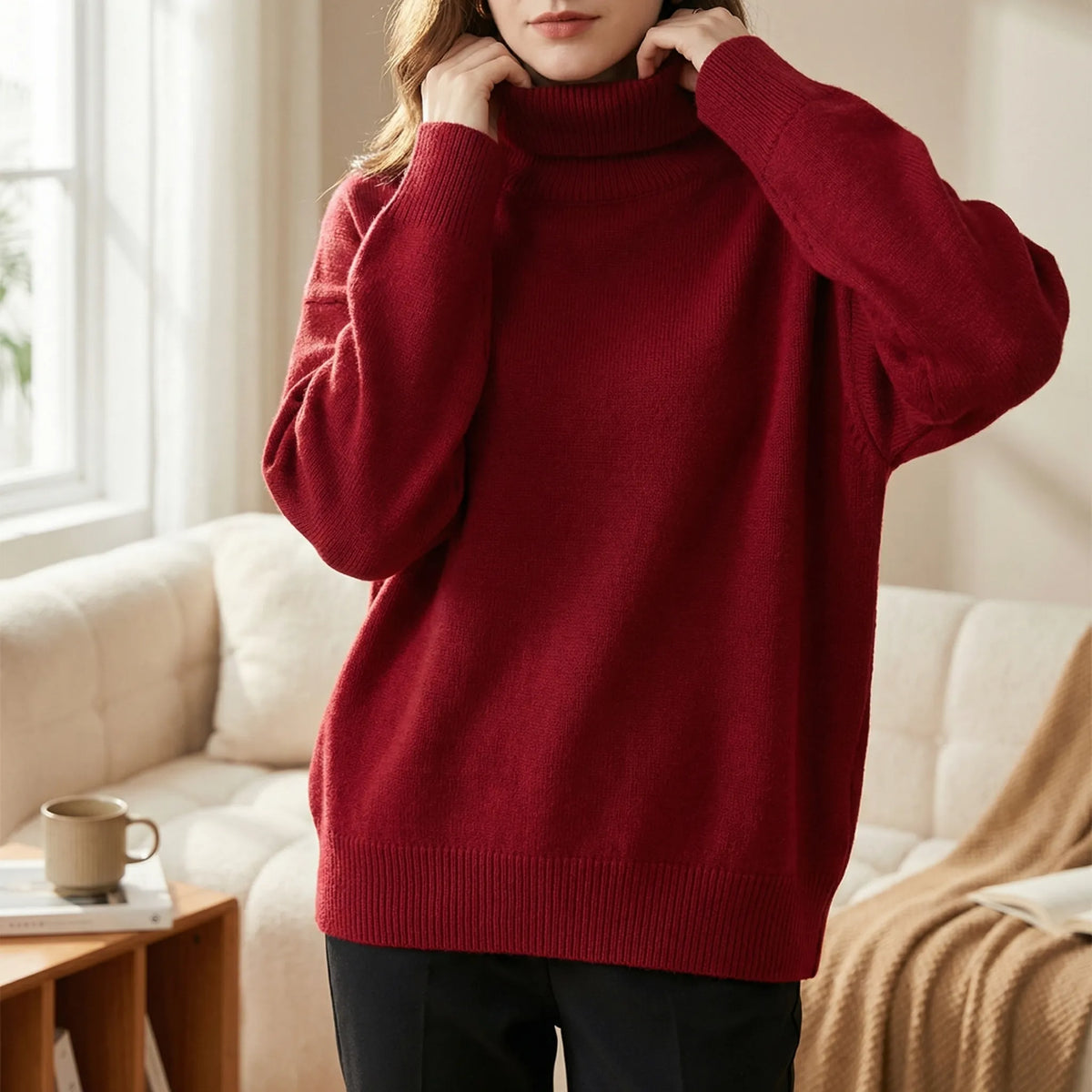 Geribde Turtleneck Trui – Casual Lange Mouwen Stijl