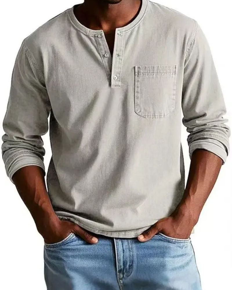 Denim Shirt Heren | Henley Halslijn & Praktische Borstzak