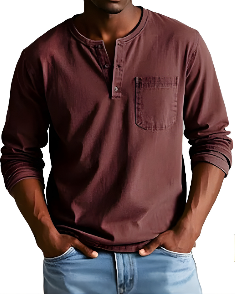 Denim Shirt Heren | Henley Halslijn & Praktische Borstzak