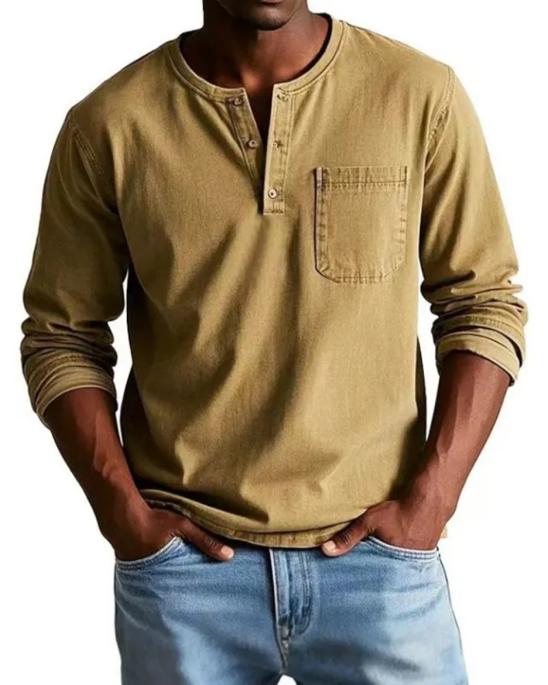 Denim Shirt Heren | Henley Halslijn & Praktische Borstzak