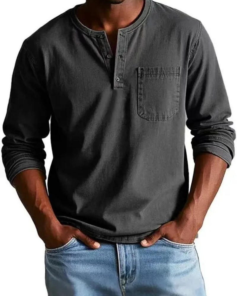 Denim Shirt Heren | Henley Halslijn & Praktische Borstzak