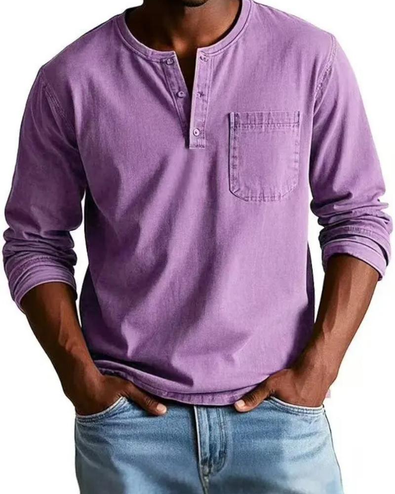 Denim Shirt Heren | Henley Halslijn & Praktische Borstzak