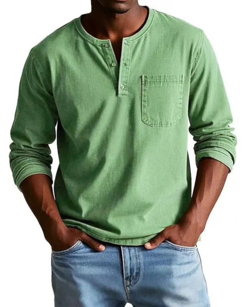 Denim Shirt Heren | Henley Halslijn & Praktische Borstzak