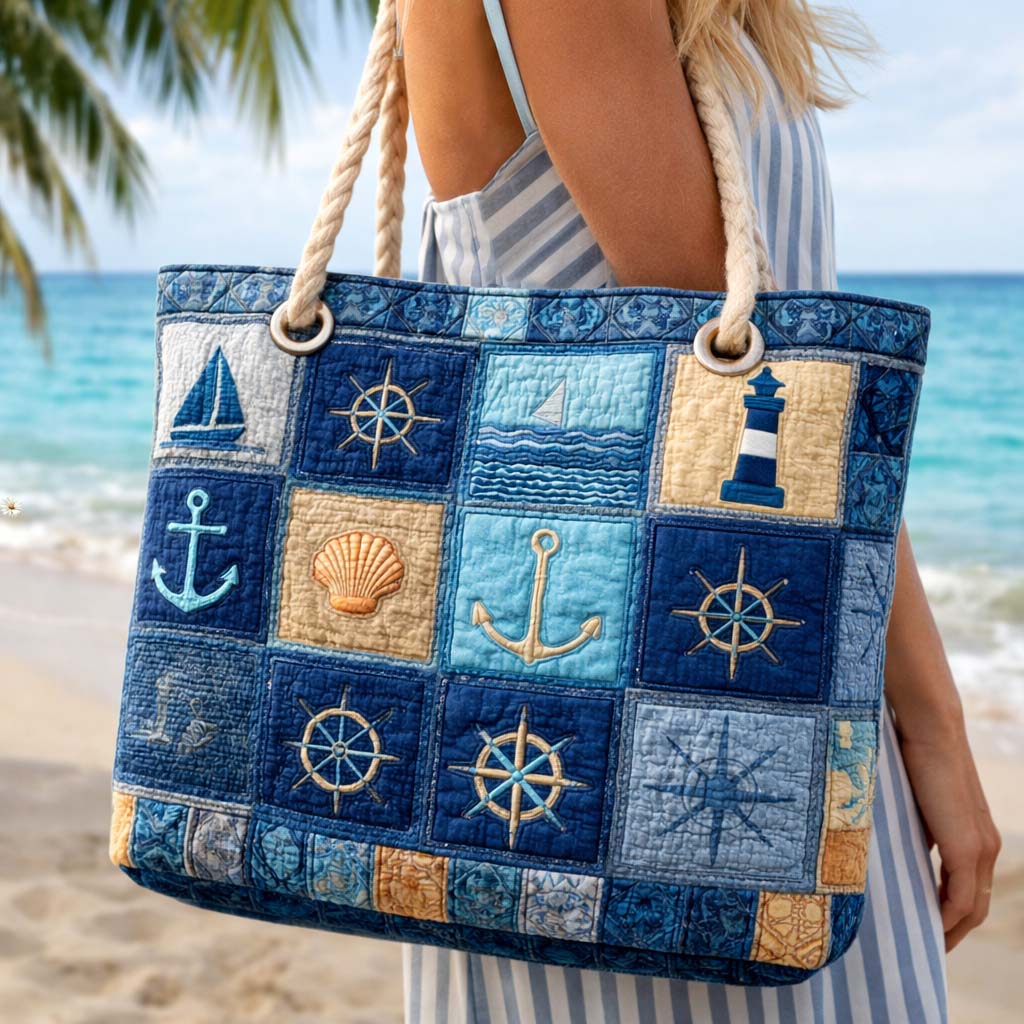 Blue Nautical | Gewatteerde strandtas