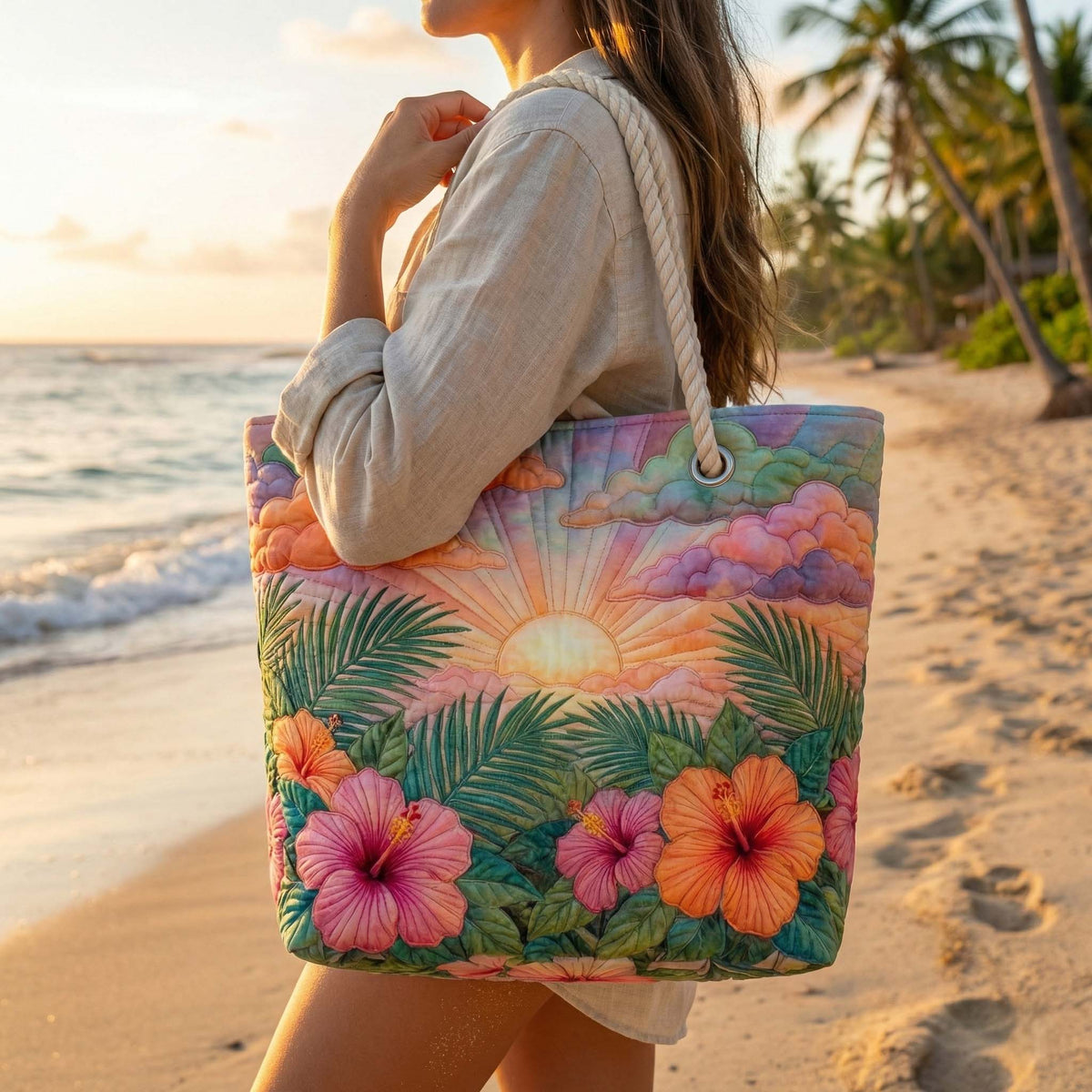 Tropical Sunrise | Gewatteerde strandtas