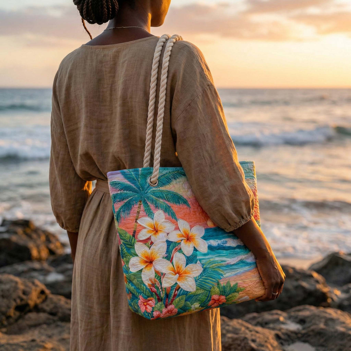 Tropical Vibe | Gewatteerde strandtas
