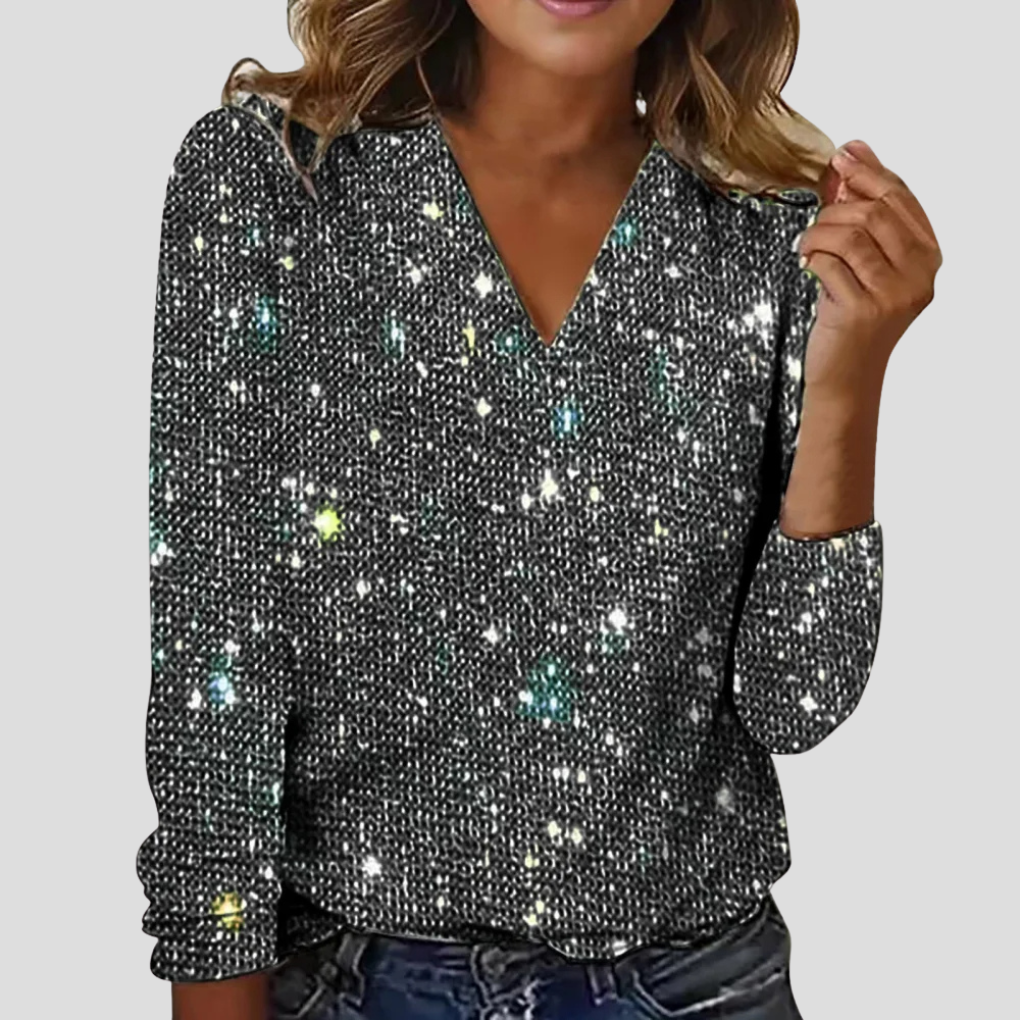 Glitter Blouse Dames | Flatterende V-hals voor Feestelijke Looks