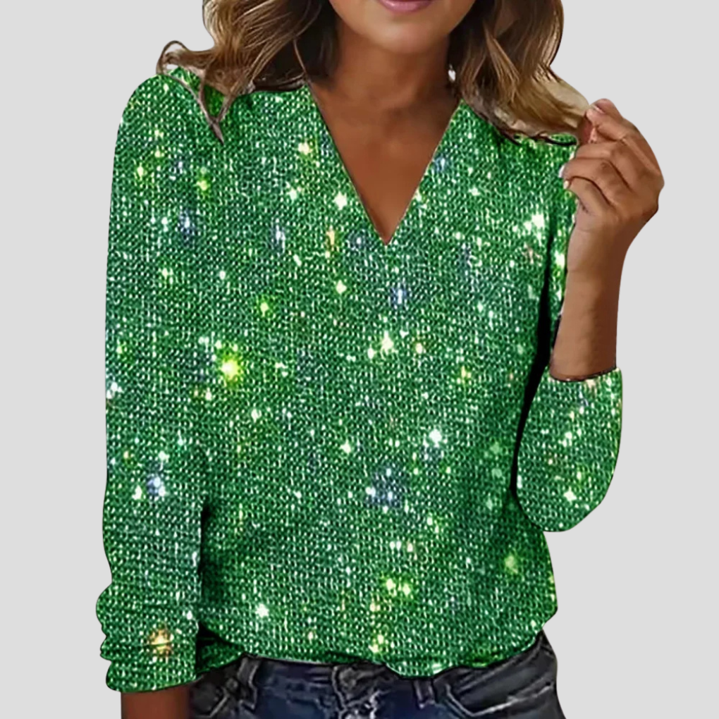 Glitter Blouse Dames | Flatterende V-hals voor Feestelijke Looks