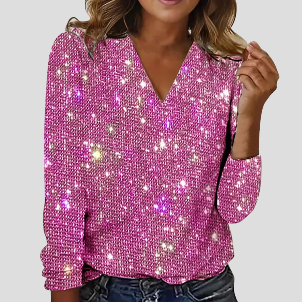 Glitter Blouse Dames | Flatterende V-hals voor Feestelijke Looks