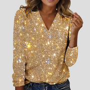 Glitter Blouse Dames | Flatterende V-hals voor Feestelijke Looks