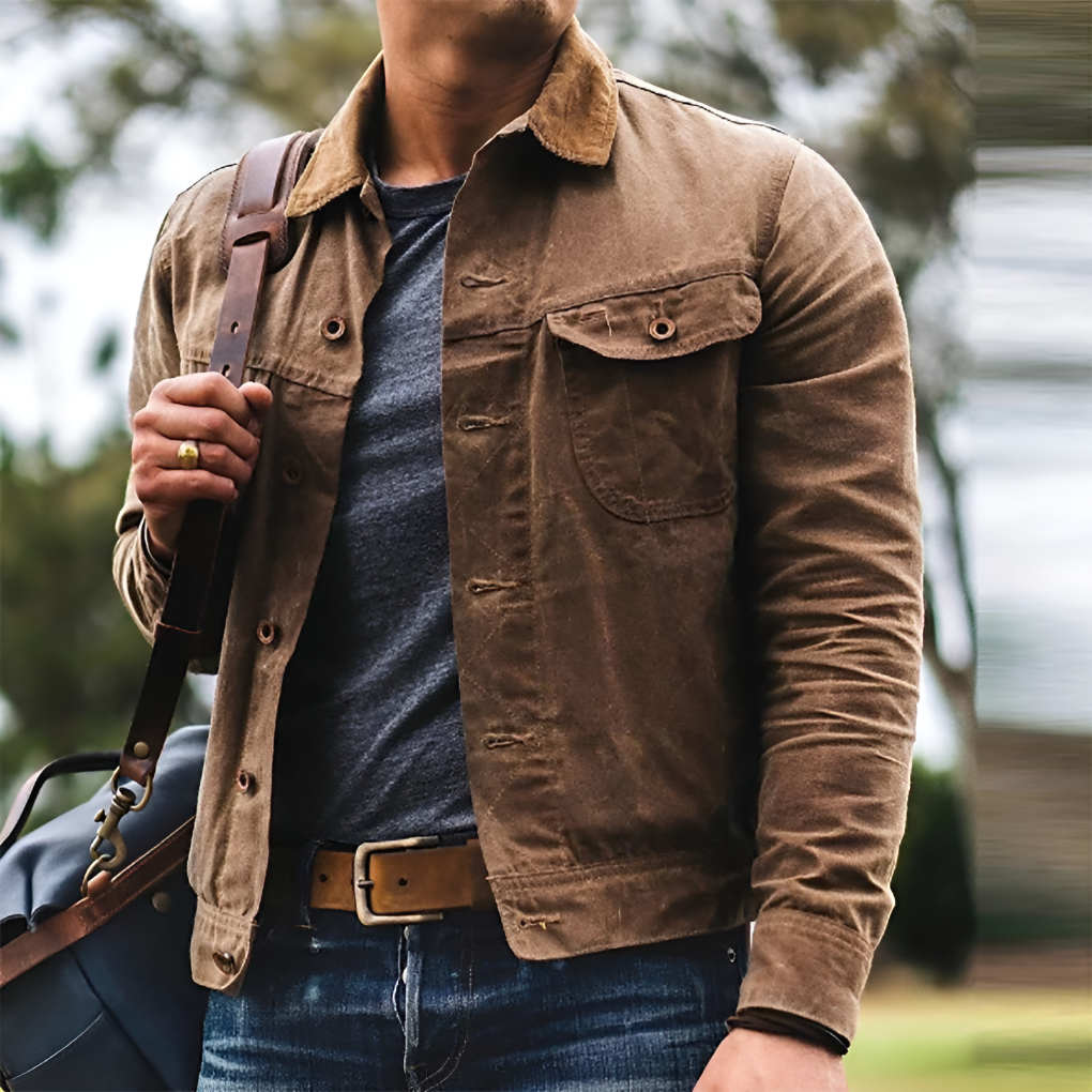 Vintage robuuste outdoorjas met knoopsluiting voor heren