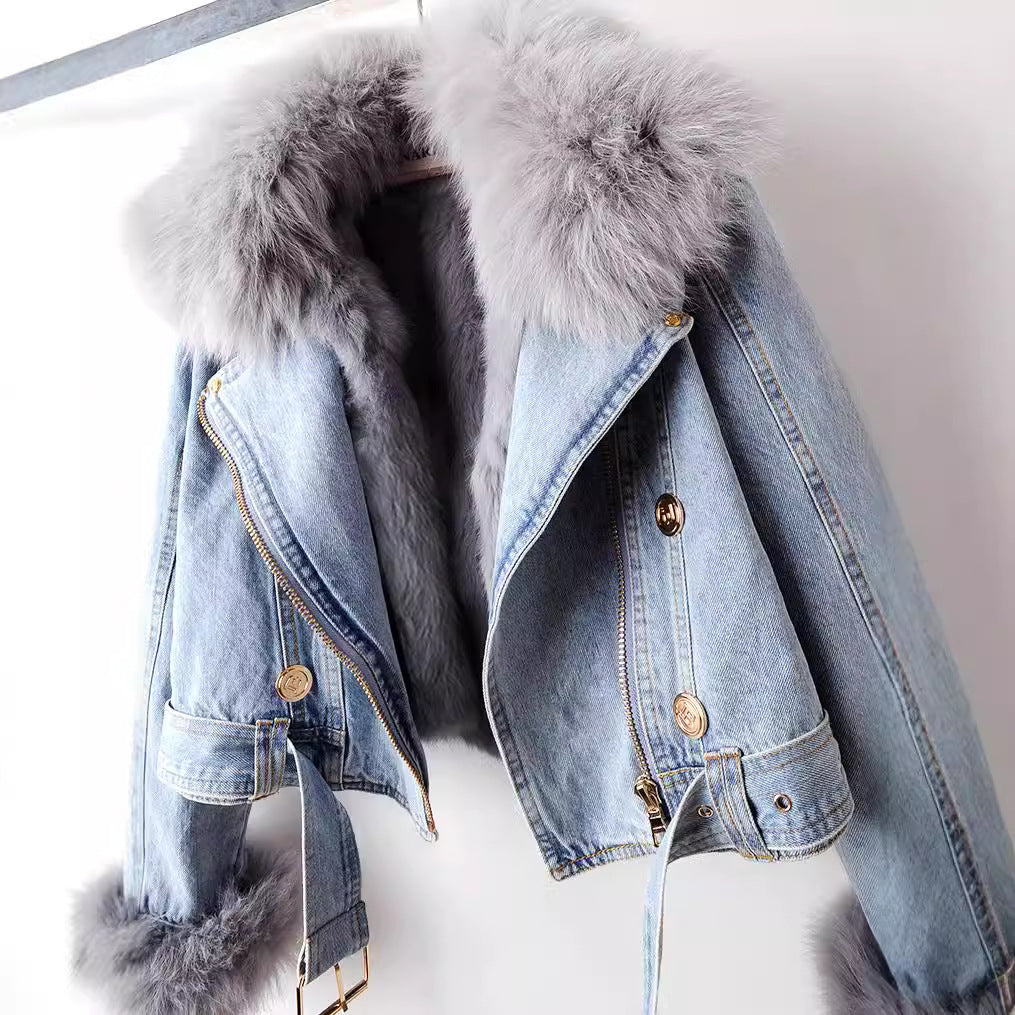 Margaux Luxe Gevoerde Foksbont Denim Jas