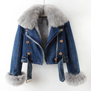 Margaux Luxe Gevoerde Foksbont Denim Jas