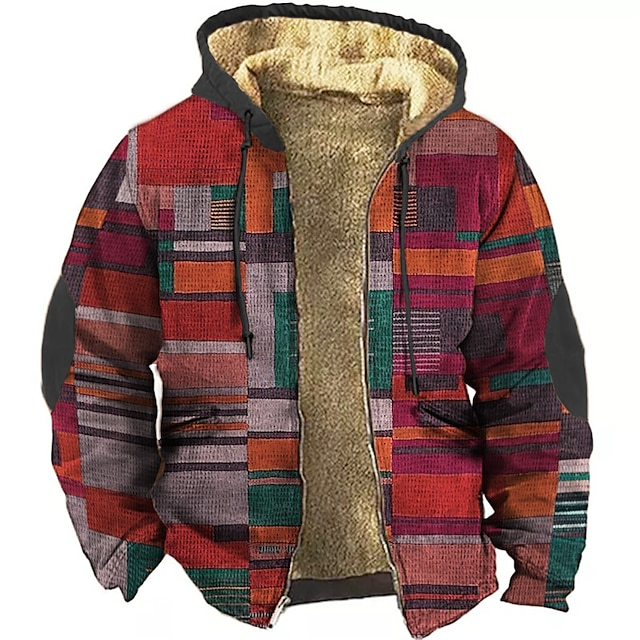 Heren patchwork vest met warme fleece voering en capuchon