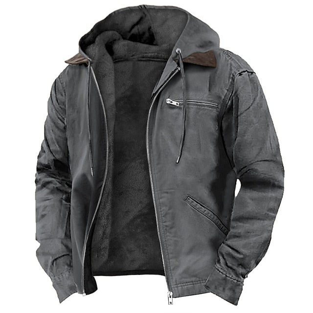 Heren tussenjas met capuchon en warme fleece voering