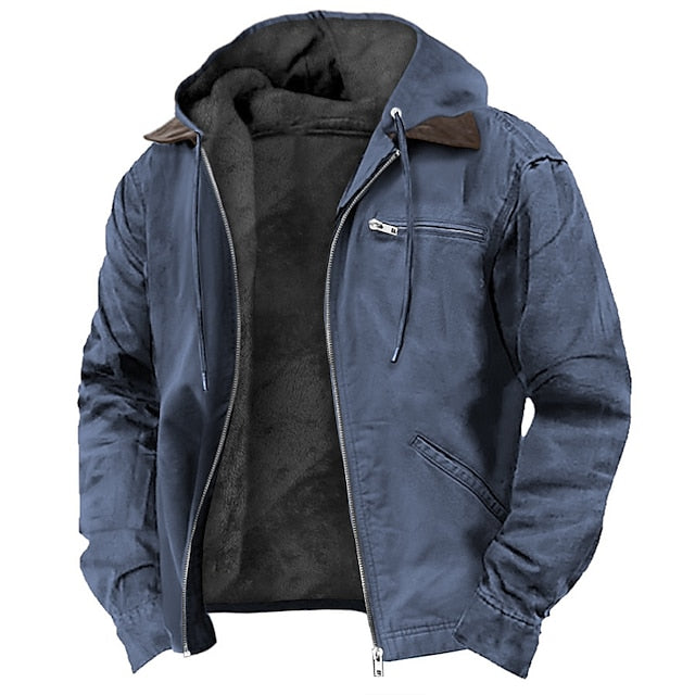 Heren tussenjas met capuchon en warme fleece voering