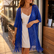 Solenne – Oversized Haakfranje Kimono Cardigan voor Vrouwen