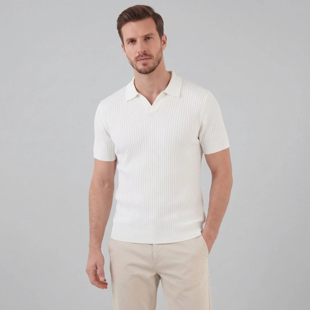 Ribbed polo shirt met V-neck