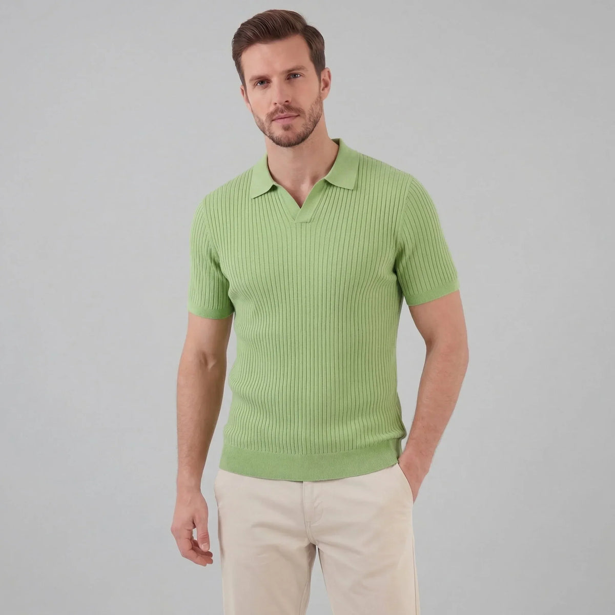 Ribbed polo shirt met V-neck