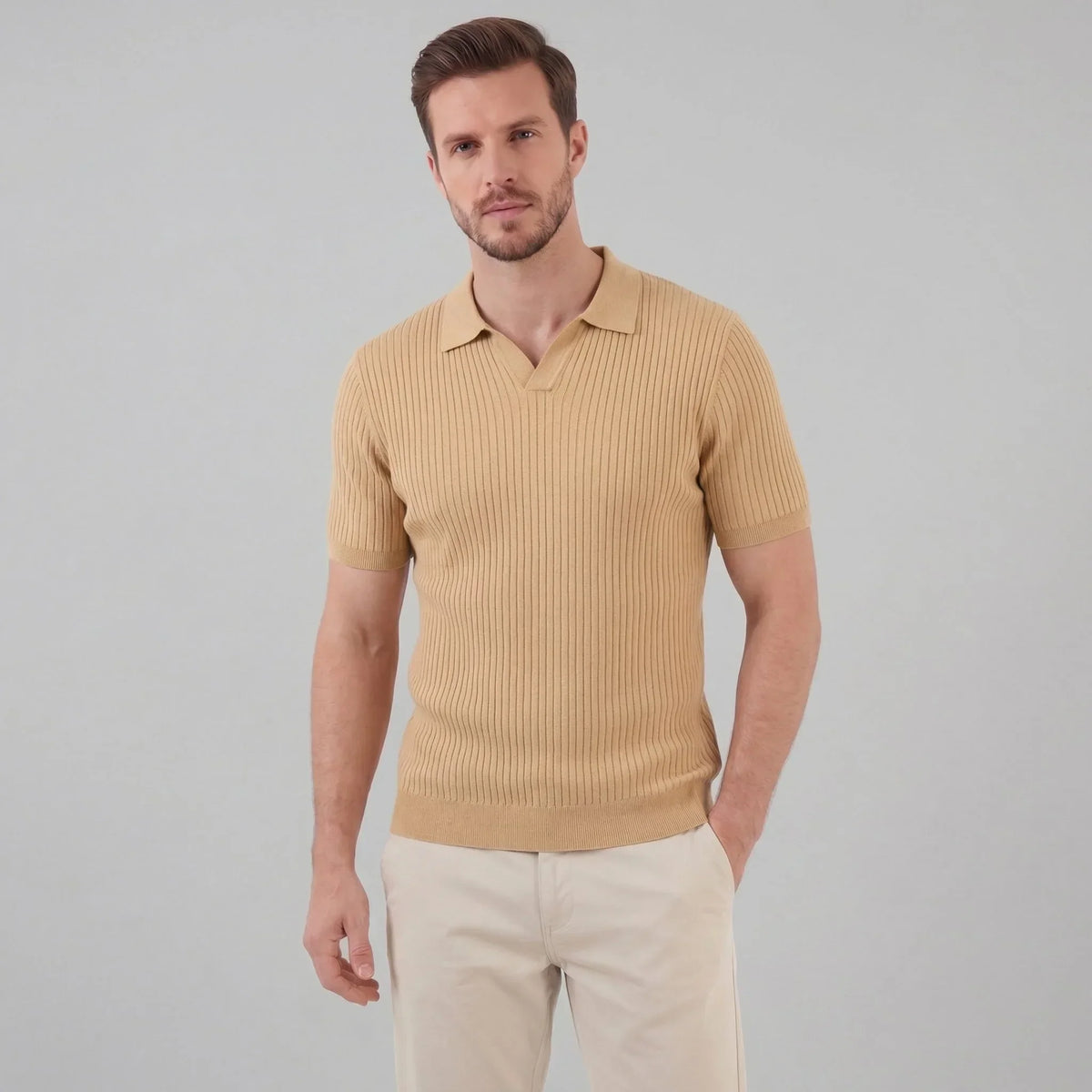 Ribbed polo shirt met V-neck