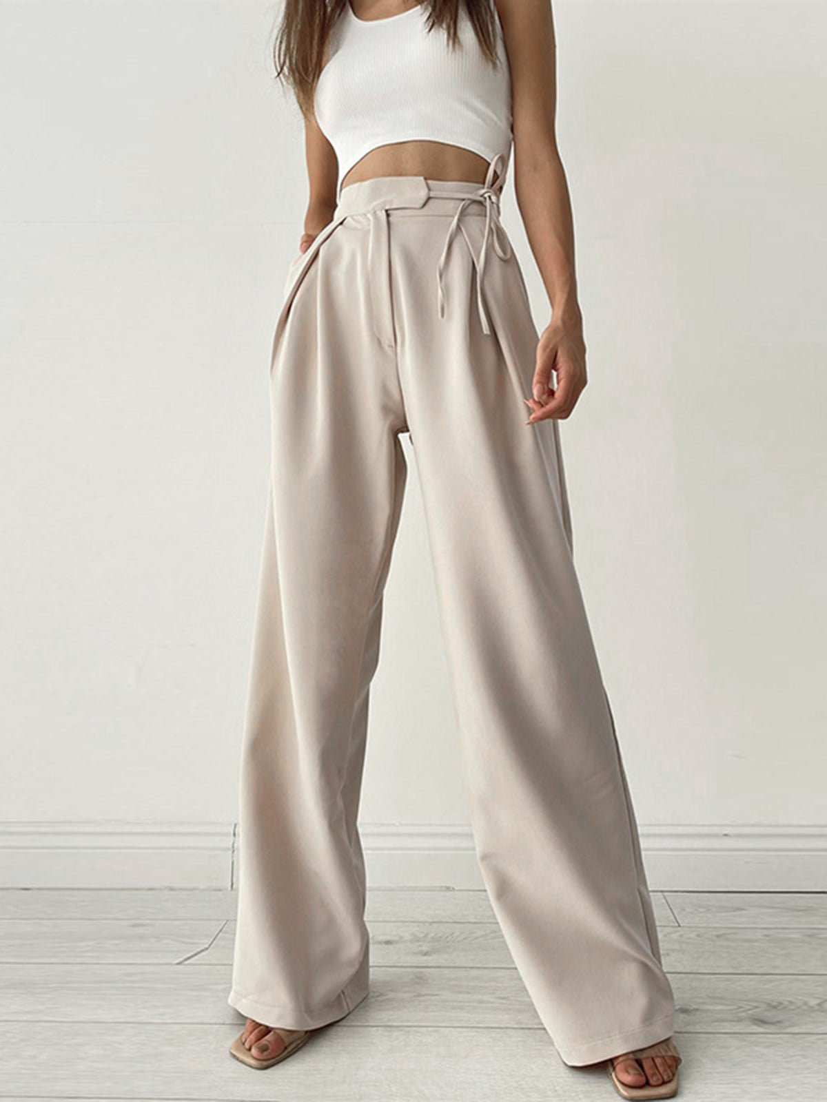 High Waist Pantalon Dames | Wijde Pijpen & Taille-Strik voor Elegante Look