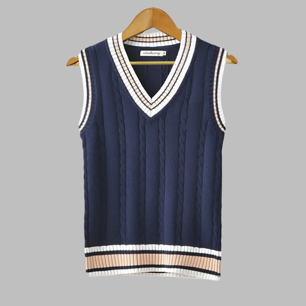 Retro gestreepte preppy stijl mouwloze trui