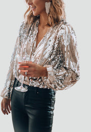 Feestelijke Dames Blouse met Pailletten en Lange Mouwen