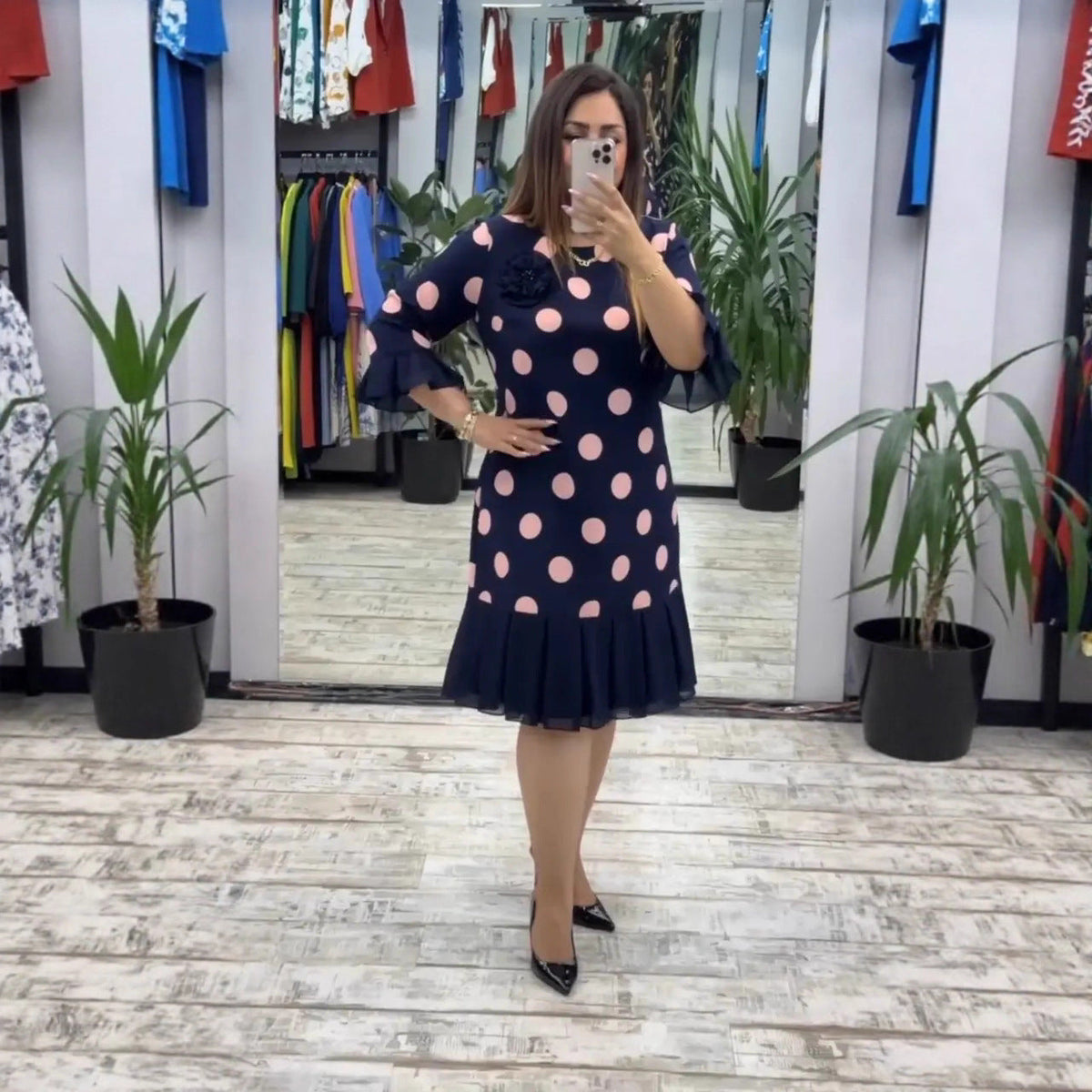 Polly | Geplooide Jurk Met Stippen