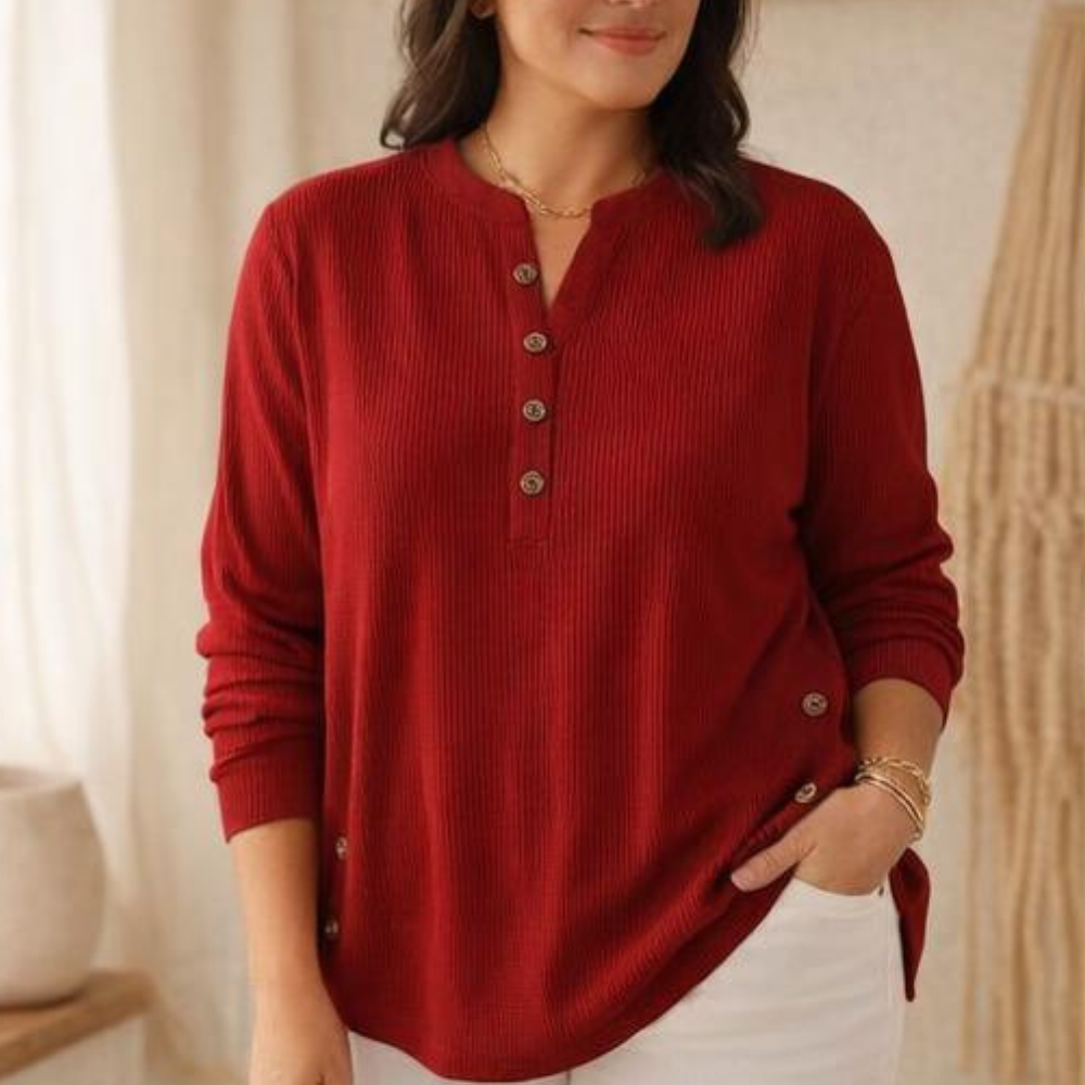 Lunavia - Geribde Button-Up Henley Tuniek