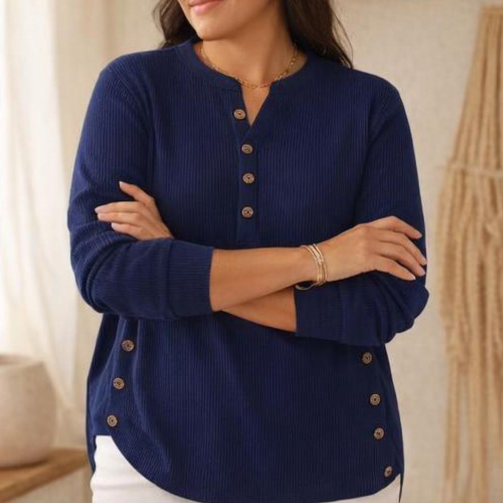 Lunavia - Geribde Button-Up Henley Tuniek