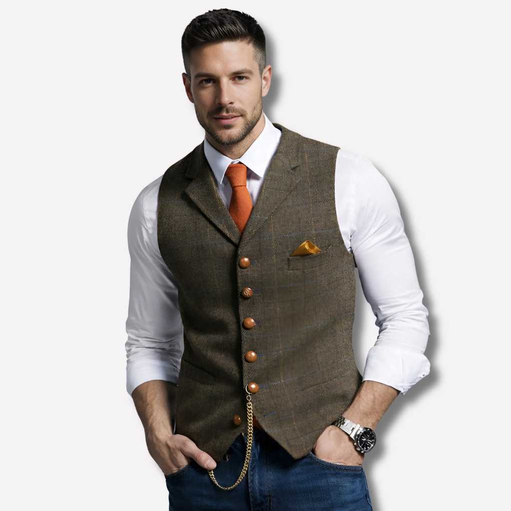 Klassiek formeel vest met gekartelde revers en knoopsluiting