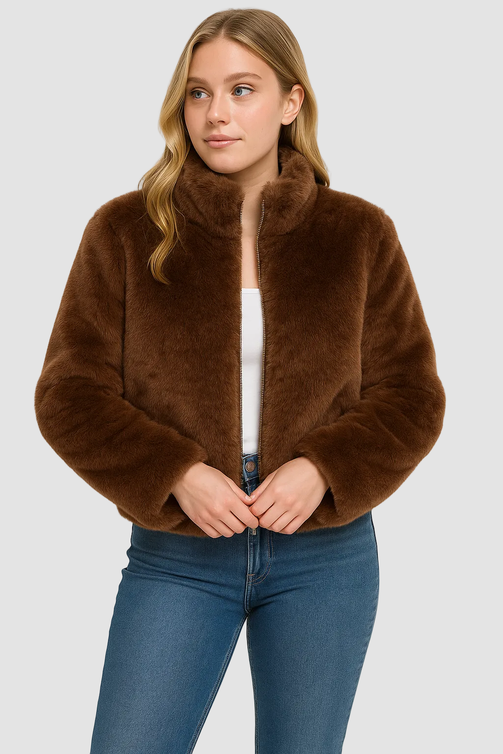 Faux Fur Winterjas Dames Kort Gevoerd Warm