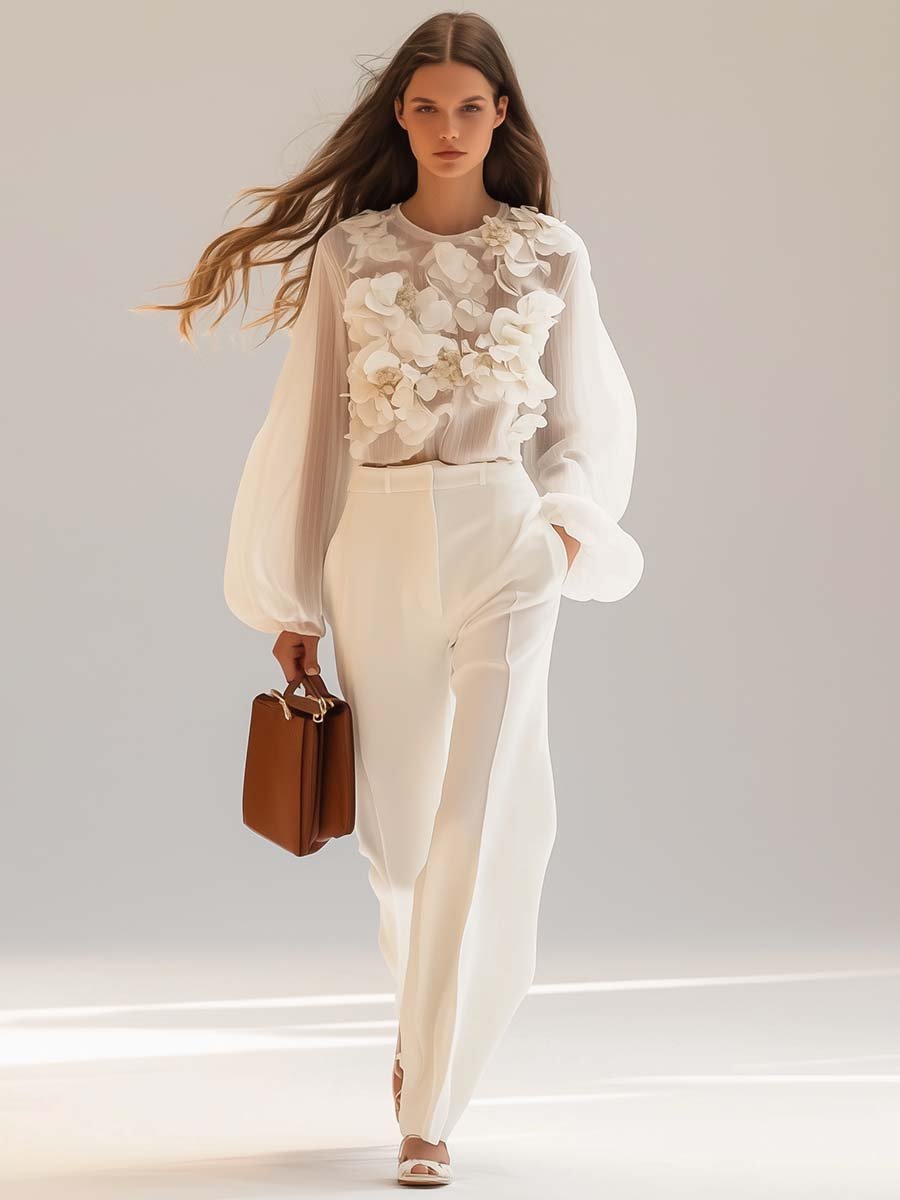 Lange Mouwen Top Dames | Verfijnd 3D Bloemmotief & Elegante Uitstraling