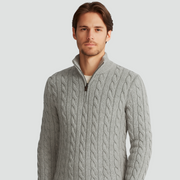 Kabelgebreide Half-Zip Trui Heren Hoge Kraag
