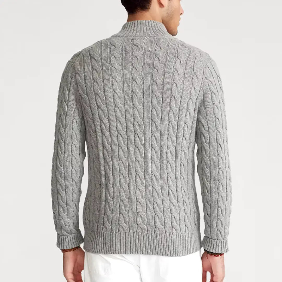 Kabelgebreide Half-Zip Trui Heren Hoge Kraag
