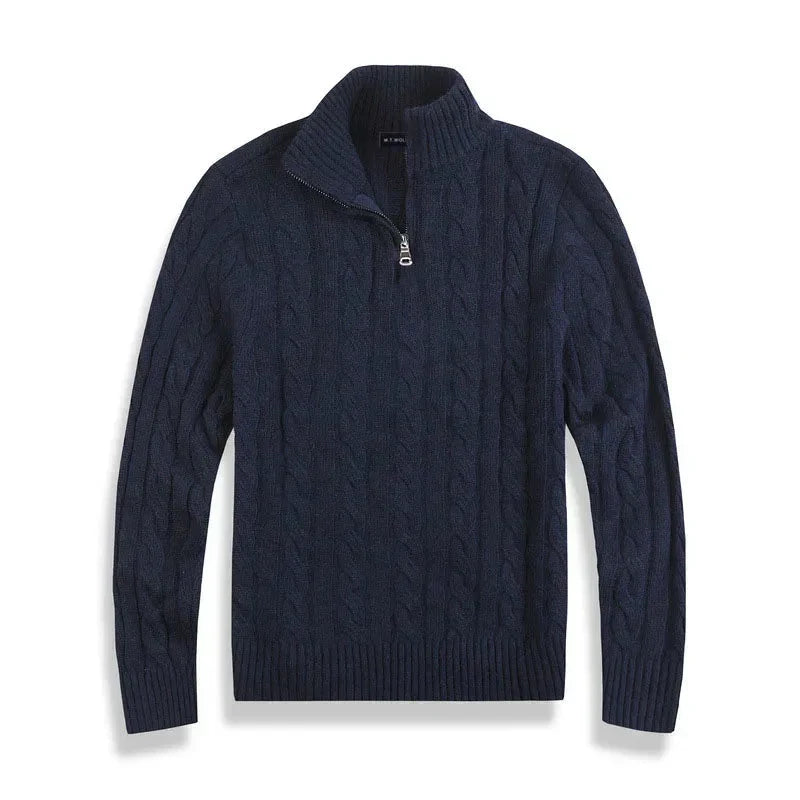 Kabelgebreide Half-Zip Trui Heren Hoge Kraag