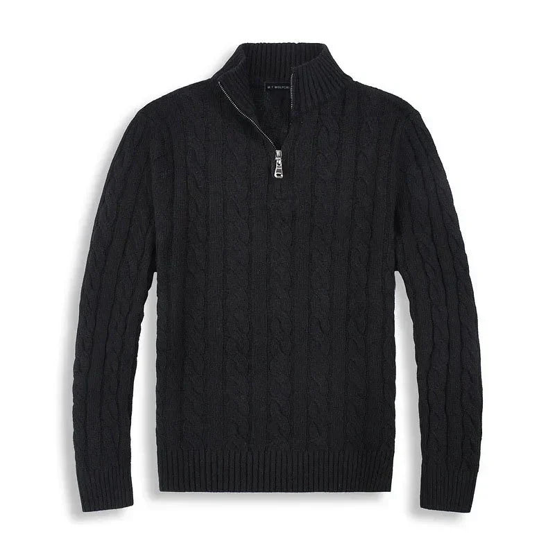 Kabelgebreide Half-Zip Trui Heren Hoge Kraag