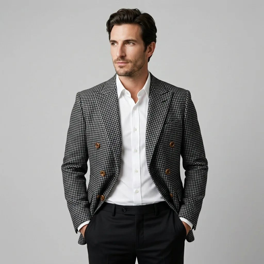 Double breasted blazer met ruitpatroon