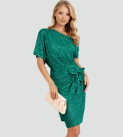 Vrouwen Glitter Cocktail Jurk Met One-Shoulder Halslijn En Taille Strik